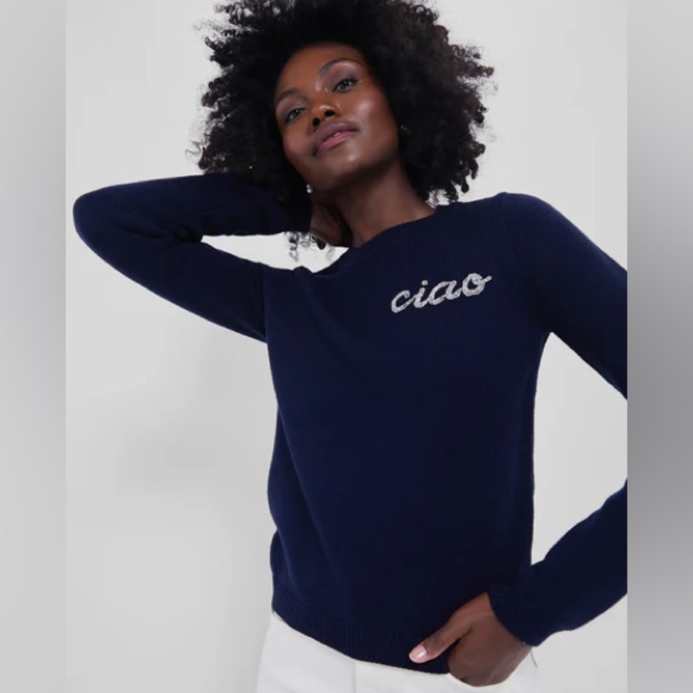 Tuckernuck Hyacinth House Navy Crewneck Ciao Beaded Sweater
